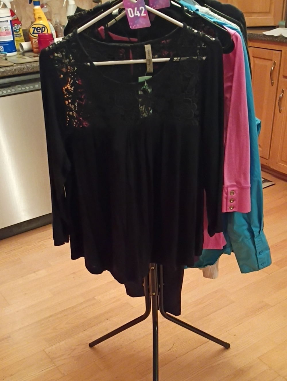 Black Lace-Yoke Scoop Neck Blouse by Stitch fix